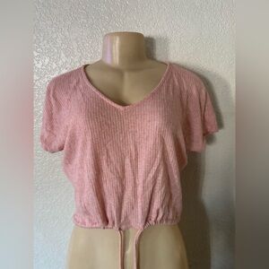 Pink SO casual shirt top V-Neck Ribbed Women Top